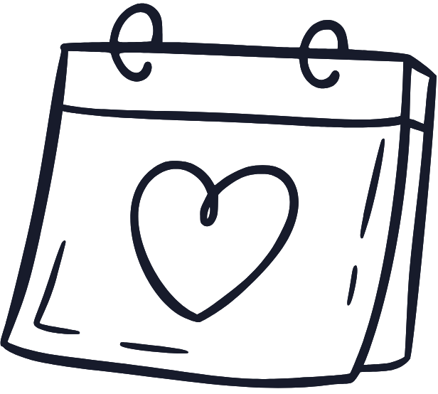 Drawing of a calendar page with a heart in the center.
