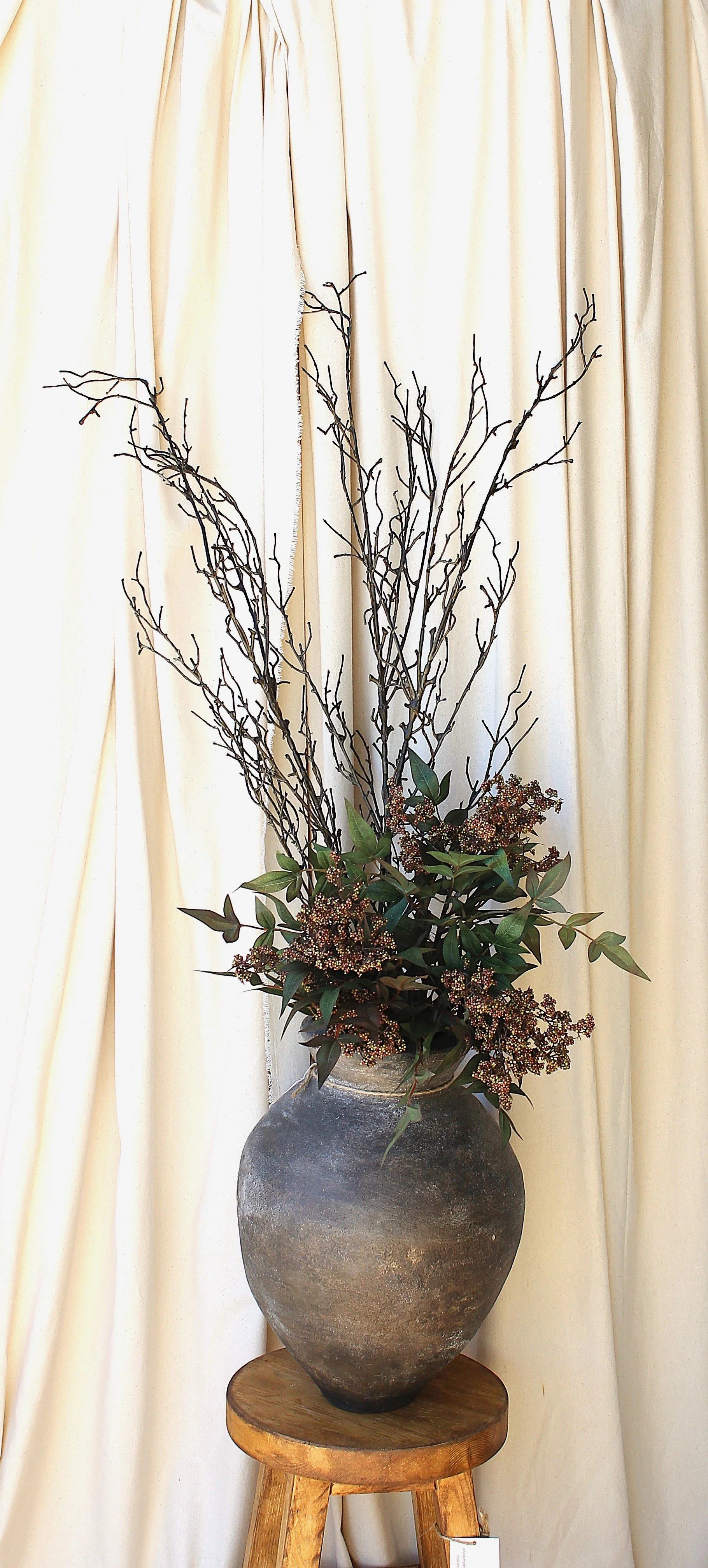 Dark Aged Rustic Vessel with Autumn Botanicals