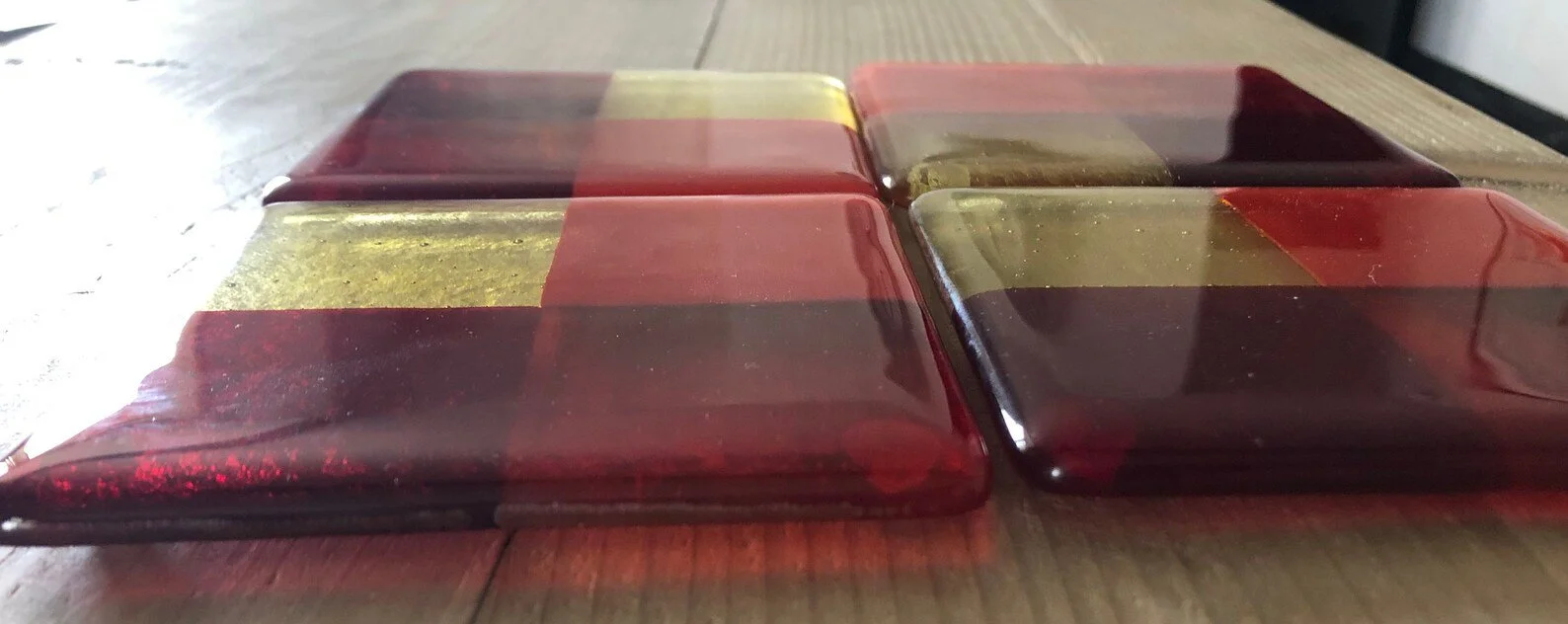 Set of 4 fused glass coasters- red