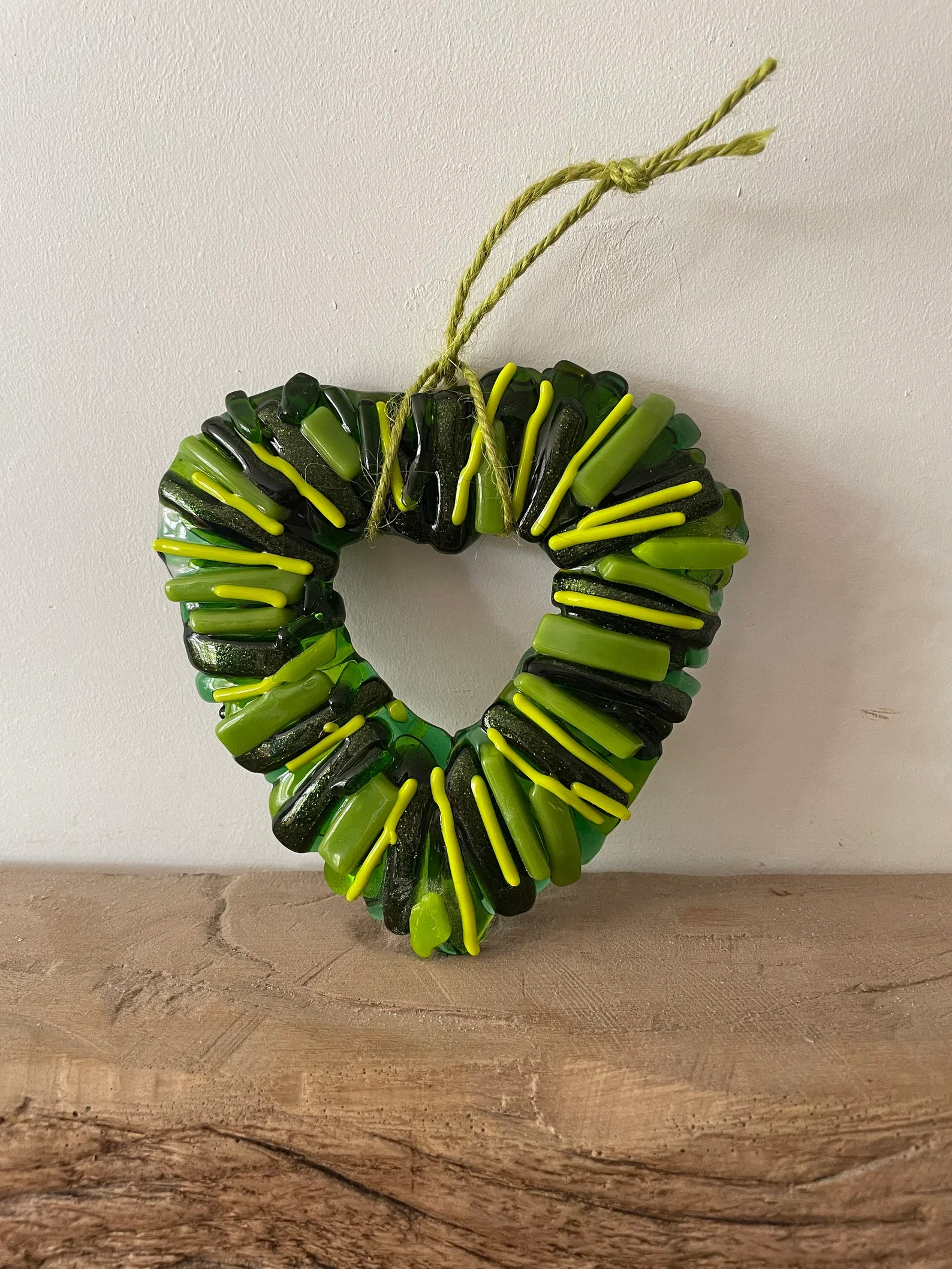 Heart shaped fused glass Christmas Wreath