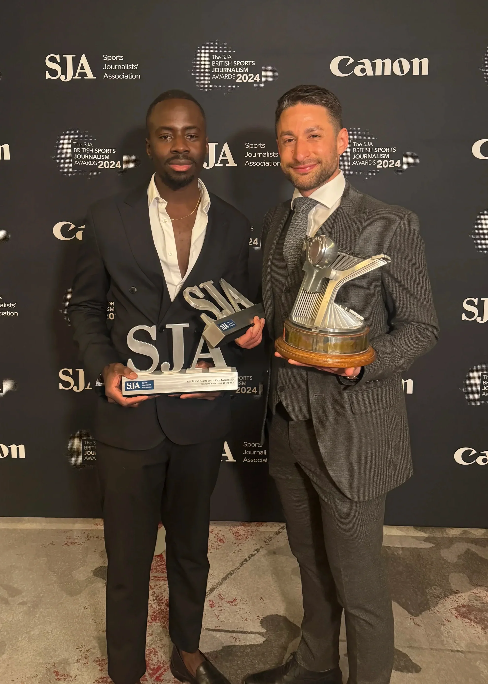 Jordan Macauley and David Ornstein at the Sports Journalism Awards