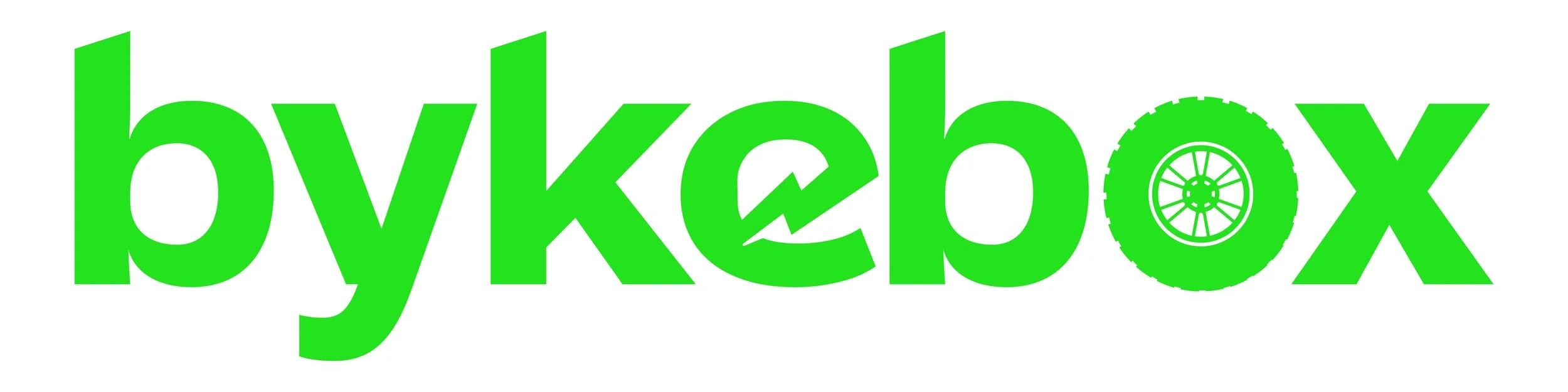 Green text logo with the word 'bykebx' and a tire graphic integrated into the letter 'o'.