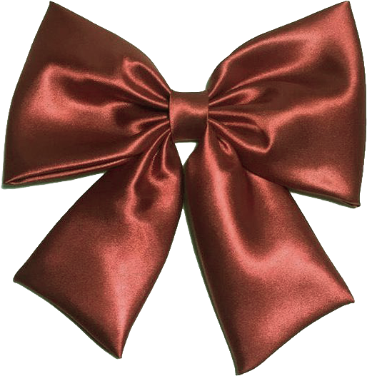 A shiny, copper-colored satin bow with loops and tails.