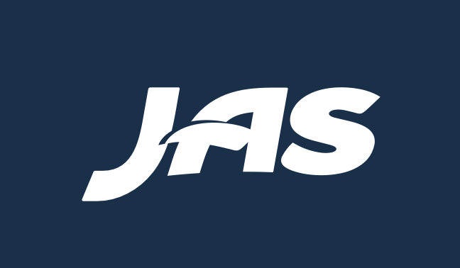 JAS logo in white on a dark blue background.