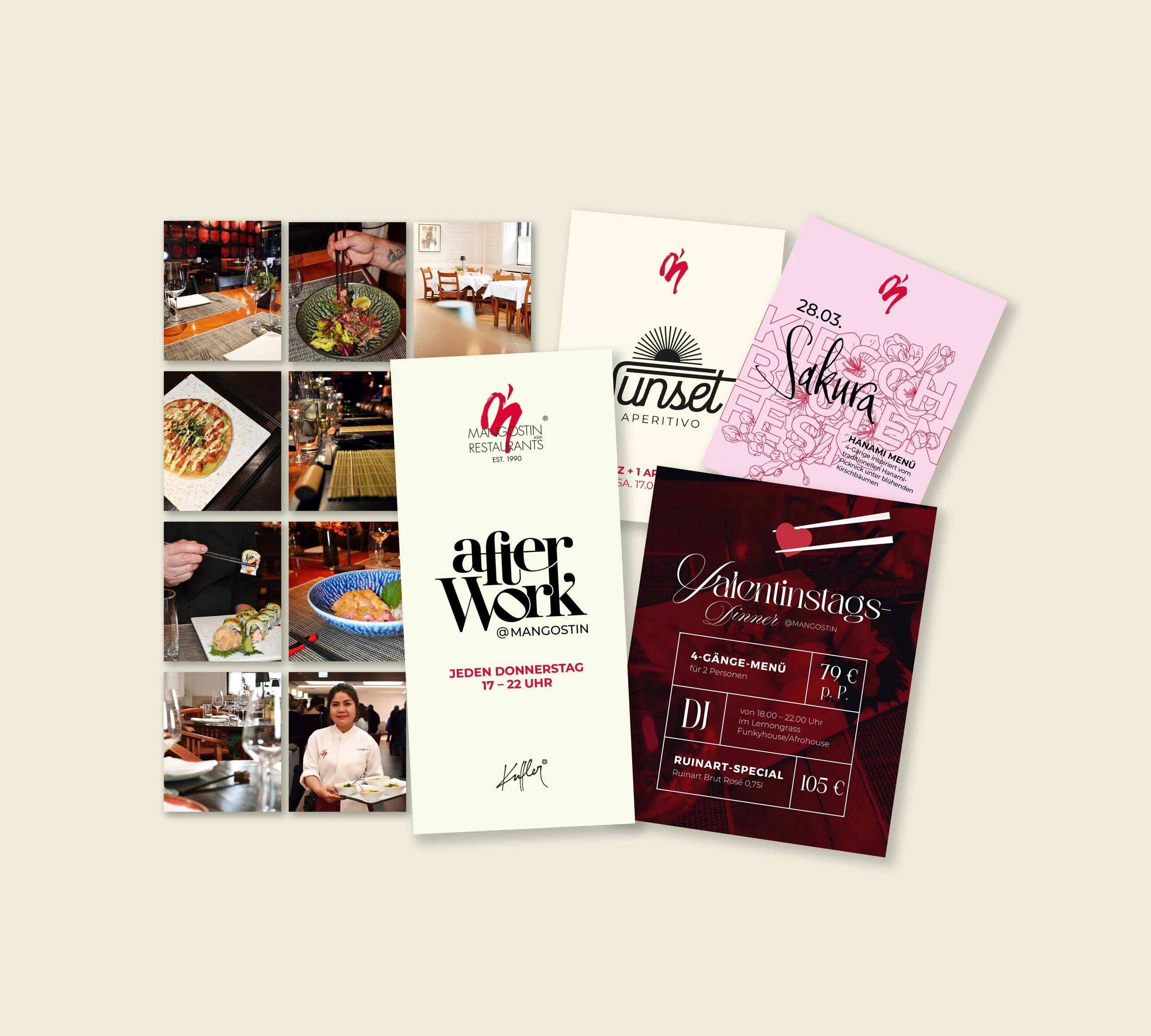 Eine Übersicht an Social Media Content und Eventdesigns für das Mangostin Asia Restaurant