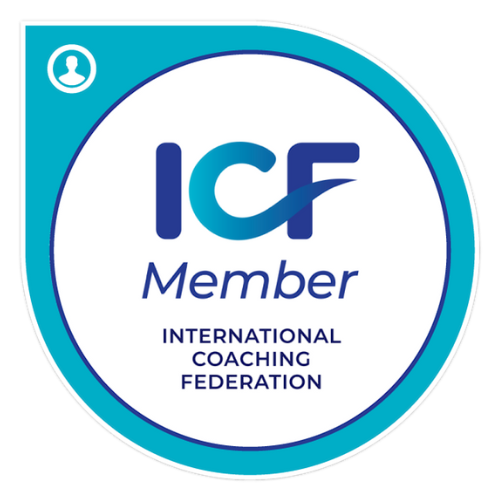 ICF Member badge with logo and text indicating affiliation with the International Coaching Federation.