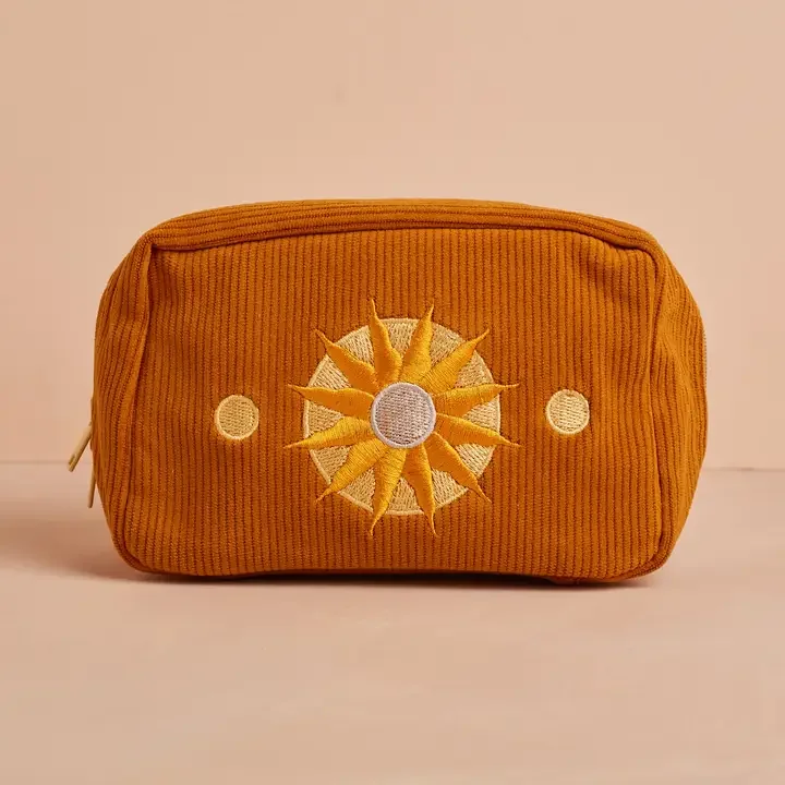 Corduroy Makeup bag in burnt orange.webp