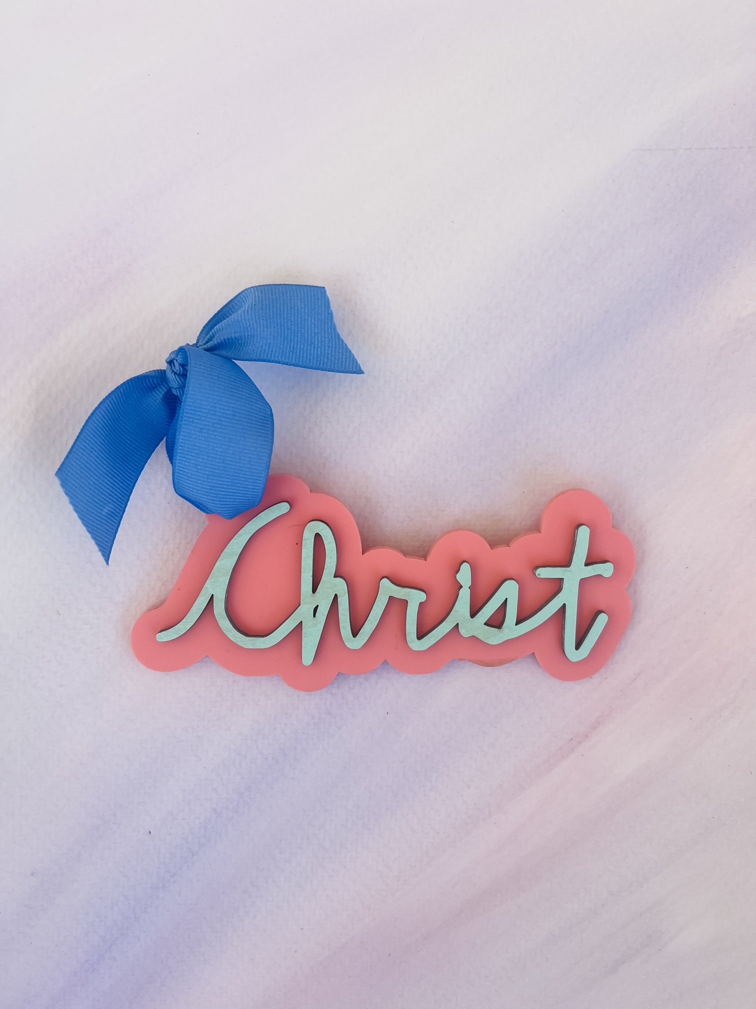 Christ Ornament- Mint and Coral