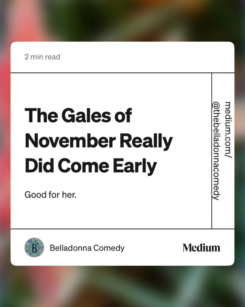 As a newish midwesterner, the title of @thebelladonnacomedy article shouting out my piece as one of the most read articles of October really hits. #galesofnovember #edmundfitzgerald
