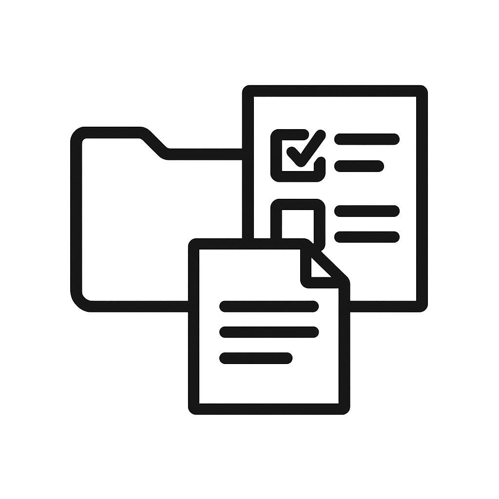 Icon of a folder with documents and checklists.
