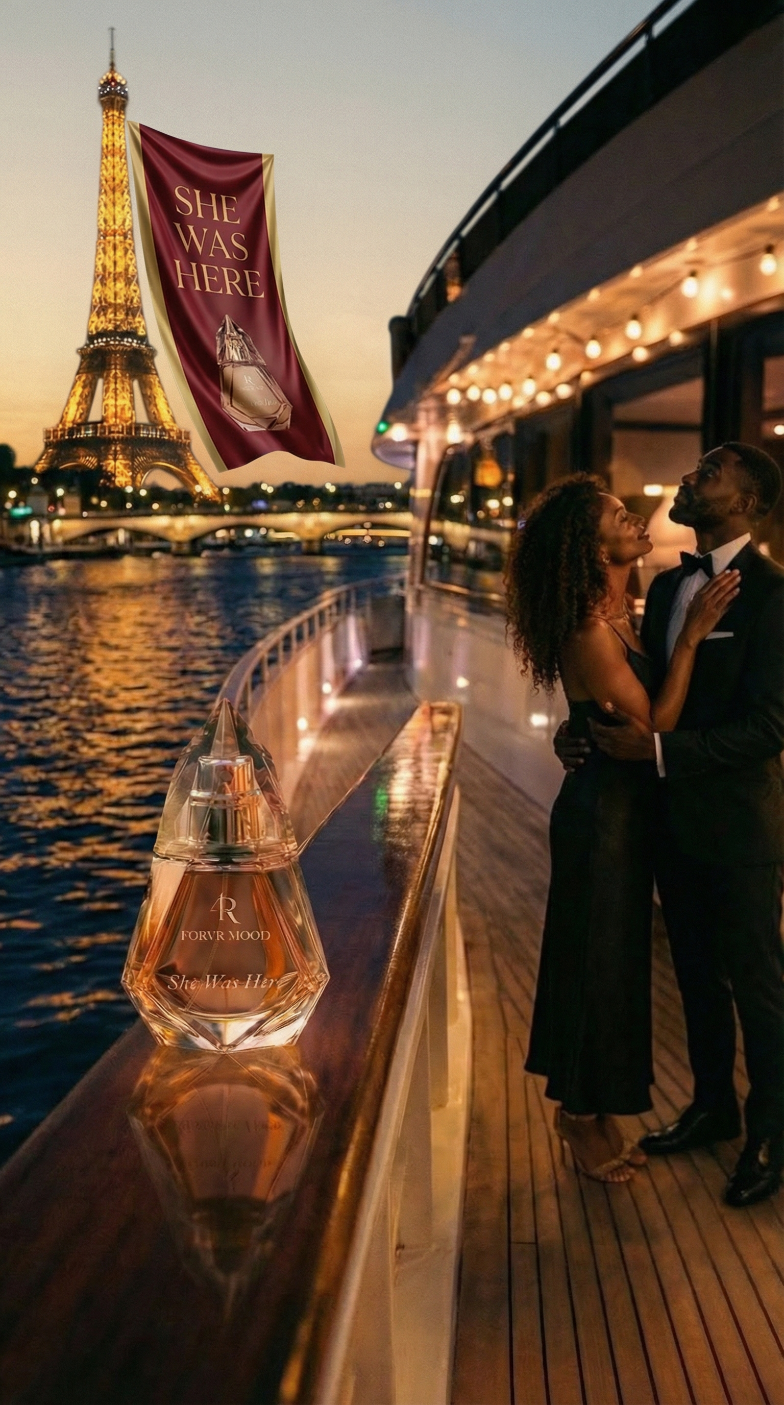 Woman in winter clothing standing in a snowy icy landscape with rocks and ice formations.