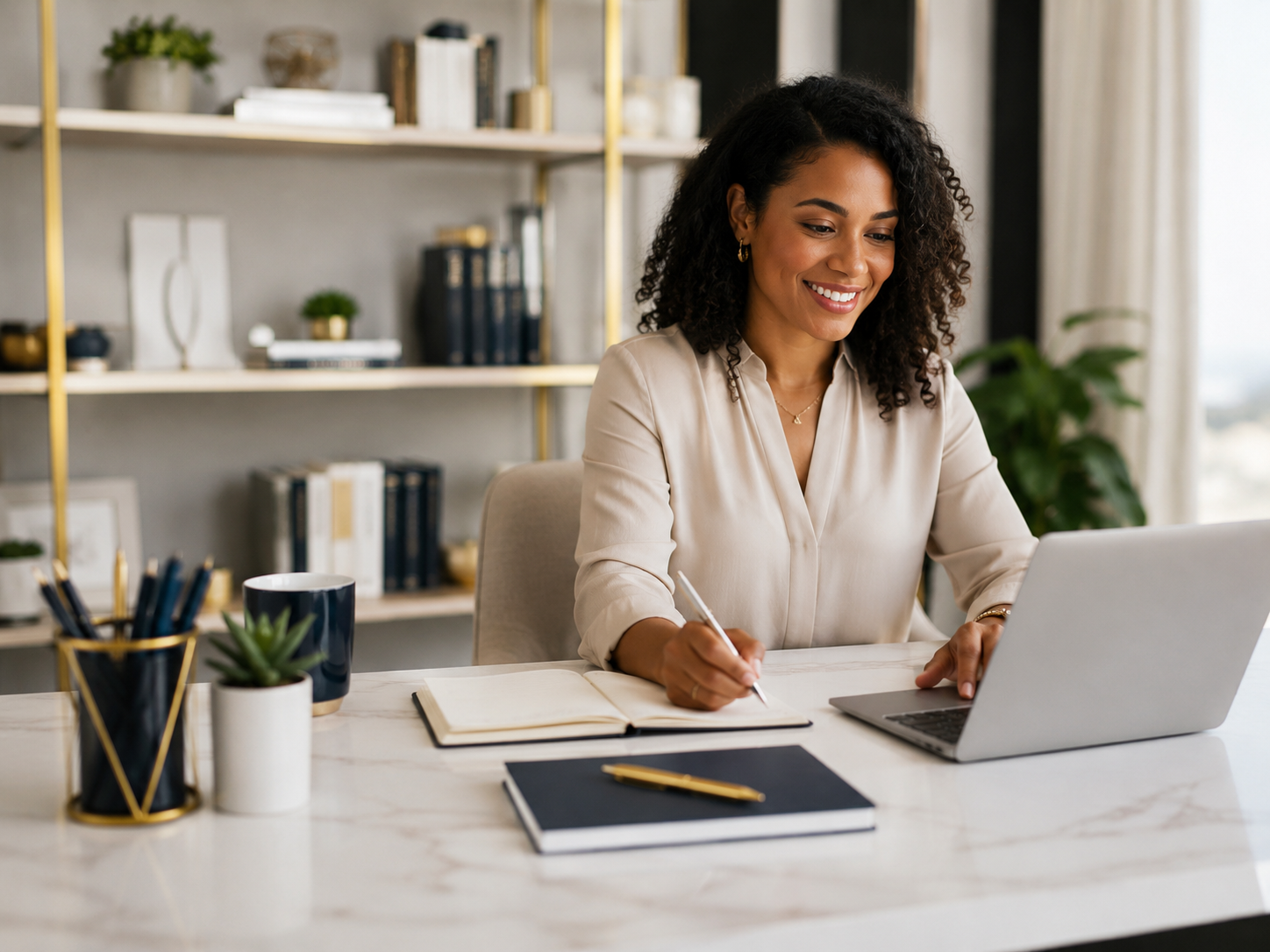 Virtual assistant working on daily business tasks to help a business owner delegate and grow