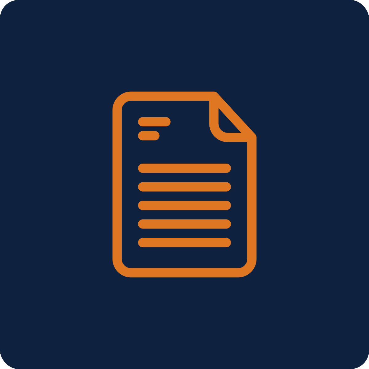 Icon of a document with lines of text on a dark background.