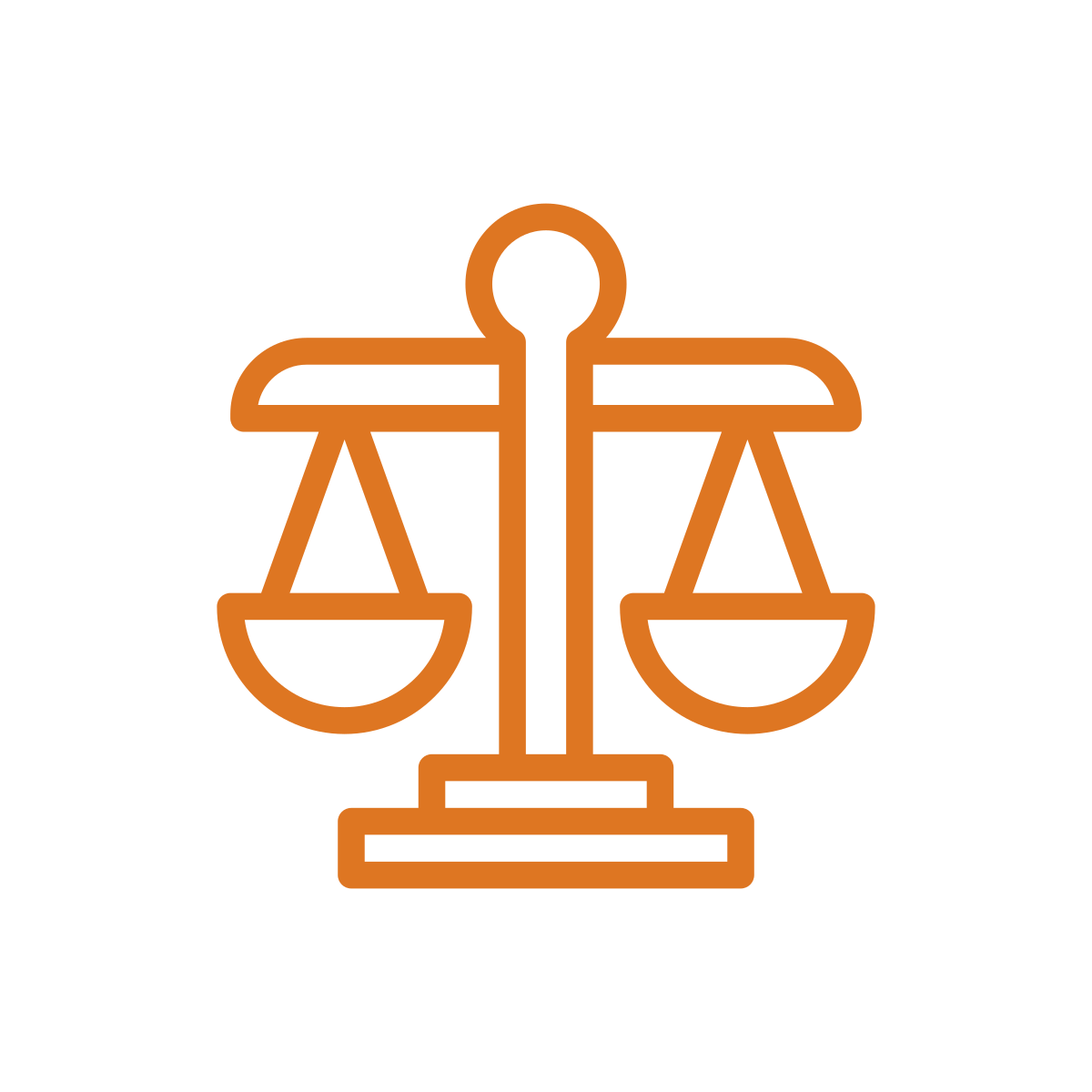 Outline of a balanced scale, symbolizing justice and law