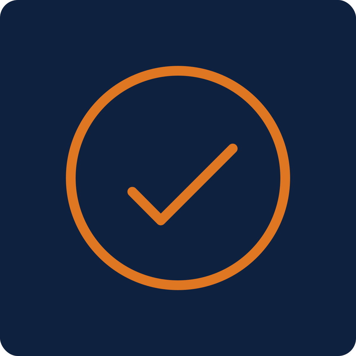 A dark blue background with an orange circle and checkmark inside, representing completion or success.