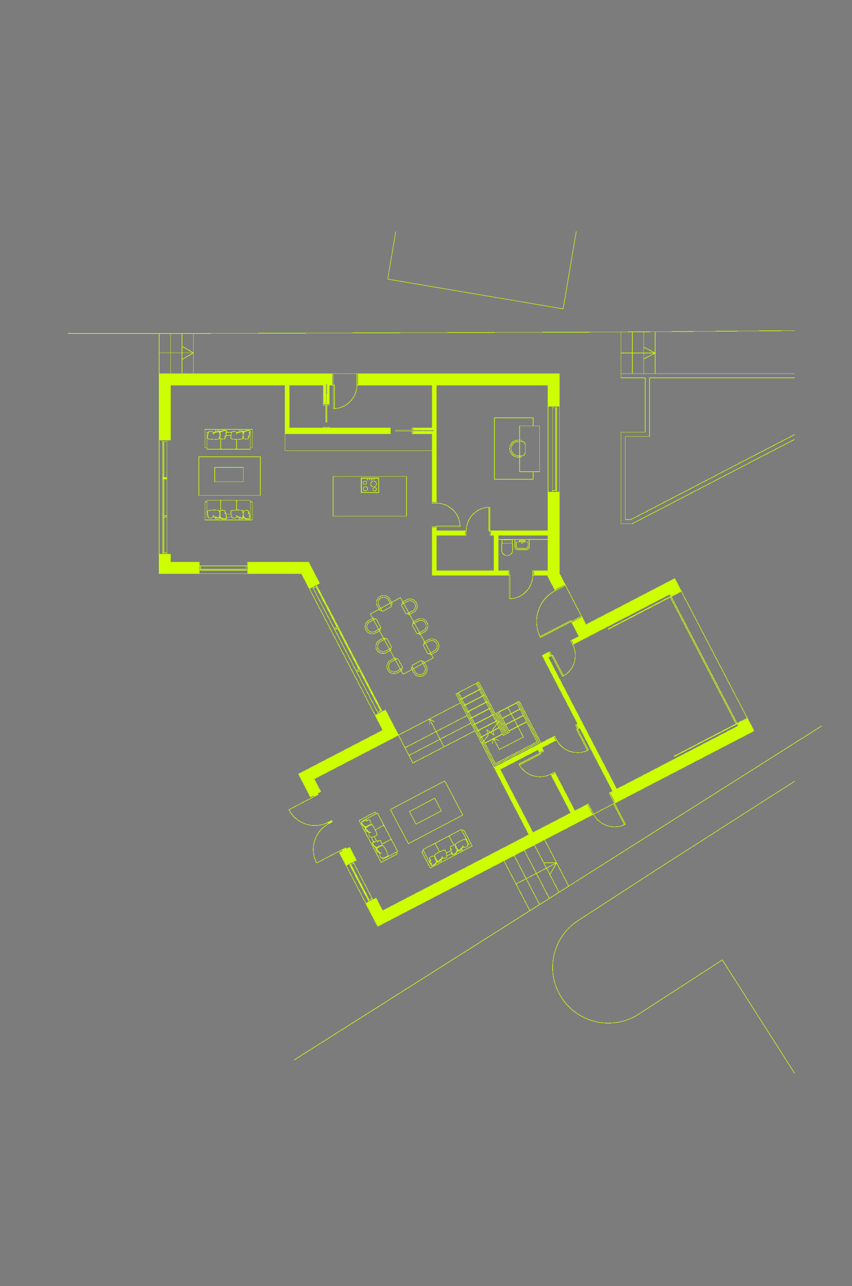 Ground floor plan of Wraxhill Road replacement dwelling, triangular plot design, Yeovil