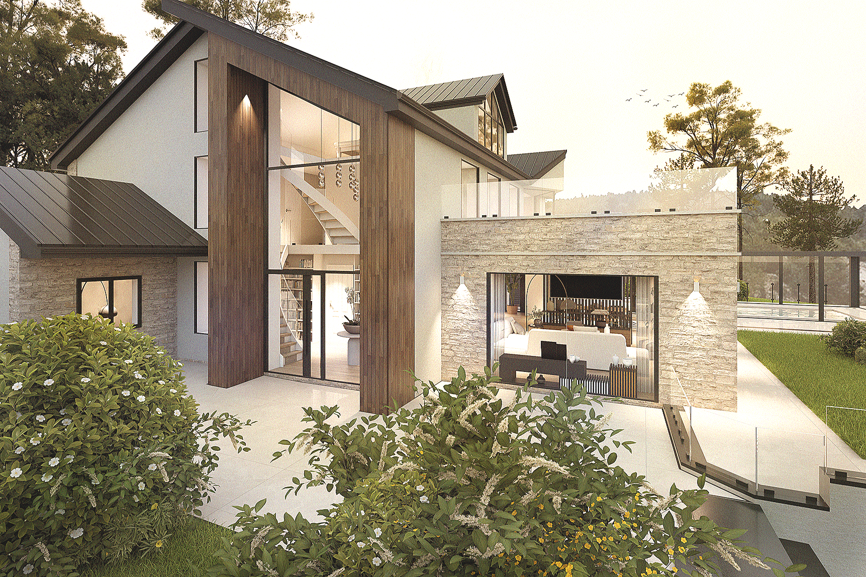 Heolgerrig — contemporary new build with glazed atrium, Merthyr Tydfil, South Wales | Blackbrick Studio