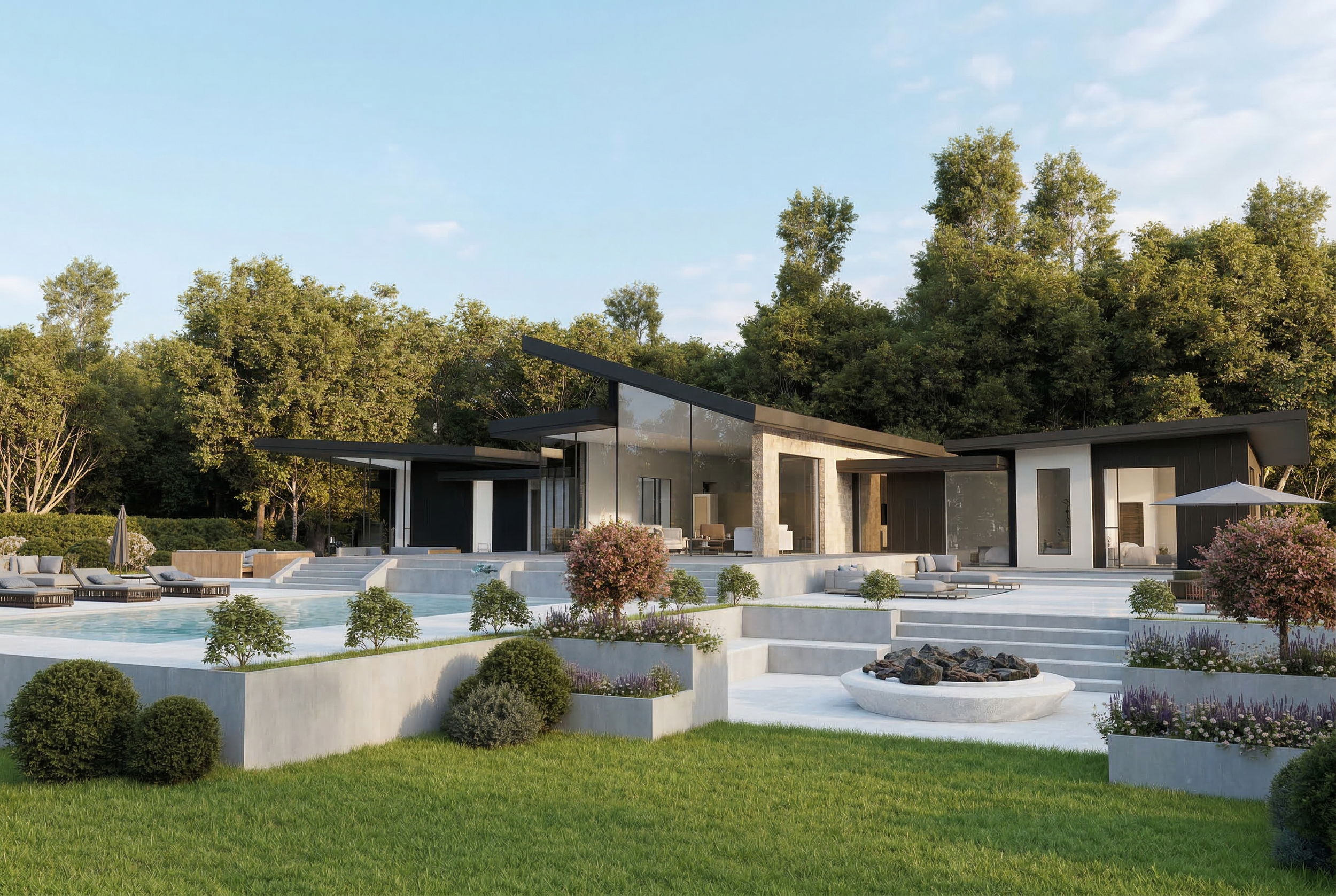 Rear elevation of The Grange agricultural new build, Monmouthshire — planning-led rural design by Blackbrick Studio