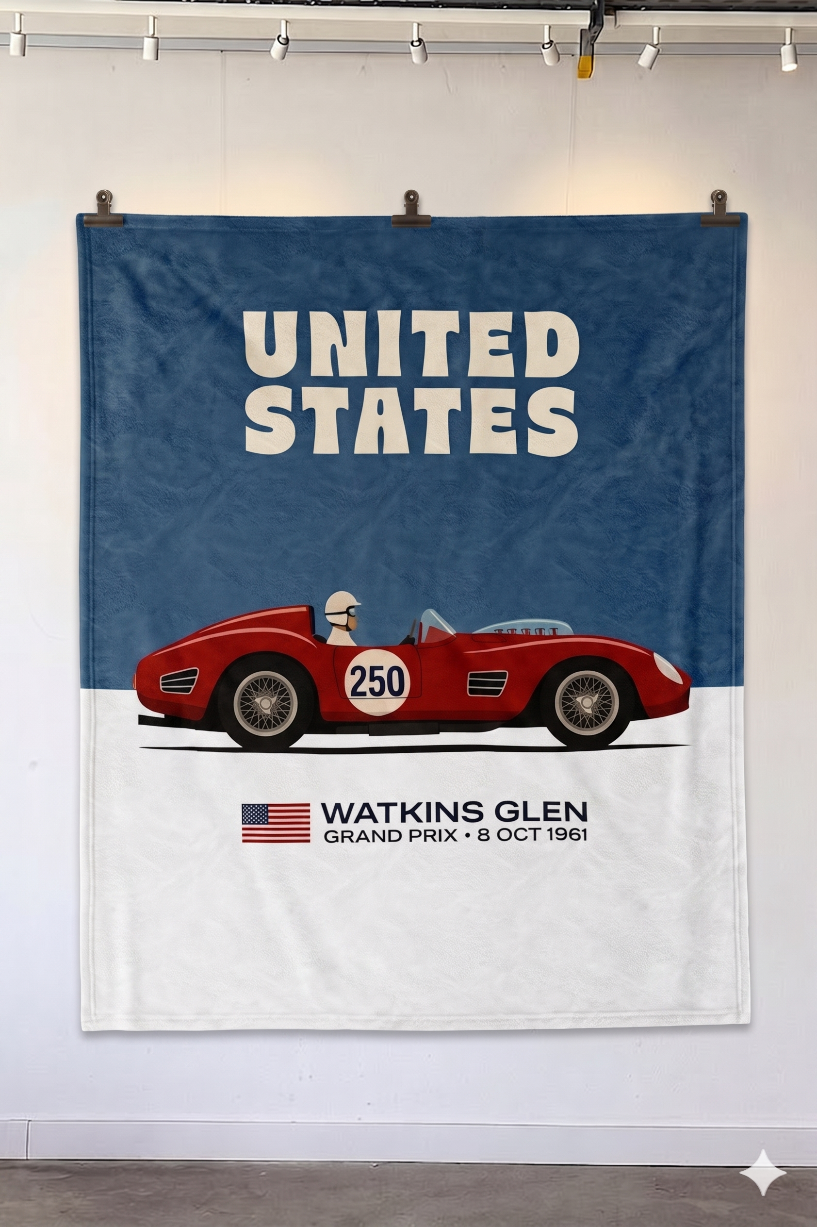 United States Watkins Glen Race Car Velveteen Plush Blanket | Vintage Grand Prix Design