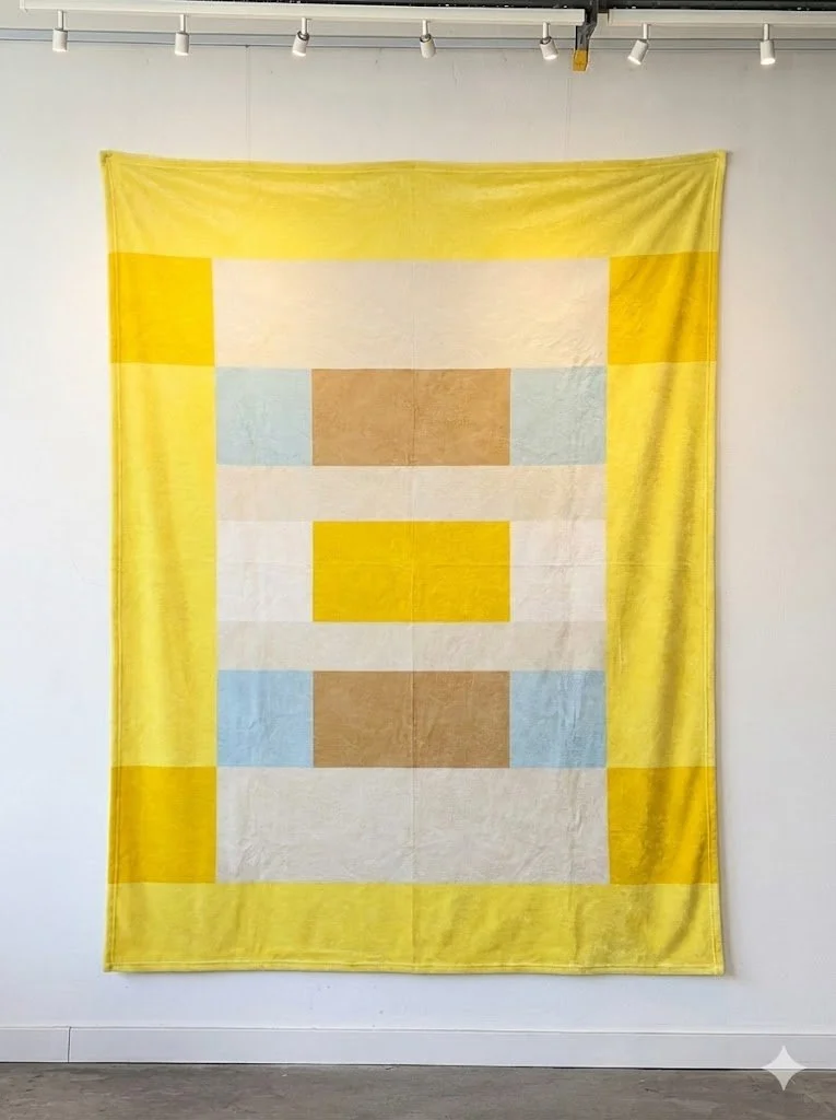 "Moden-Quilt-Grid | Color:  Earth/Sky/Sun  (100% polyester  - 60"x80")