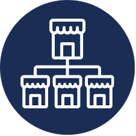 Network diagram with a central hub connecting to four smaller nodes