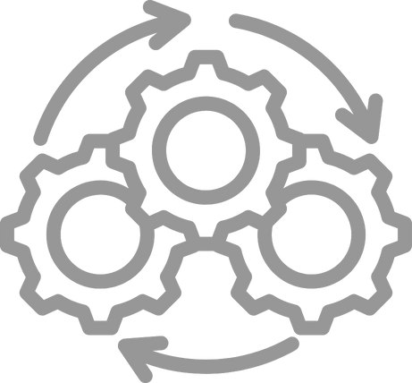 Graphic of three interconnected gears with arrows indicating rotation