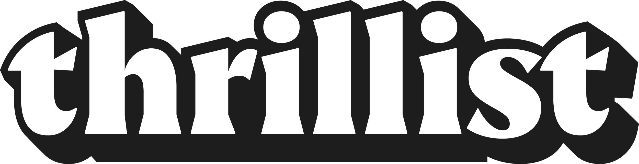 The word 'thrift' in black stylized letters with overlapping and artistic design.