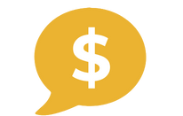 Gold speech bubble with a white dollar sign inside.