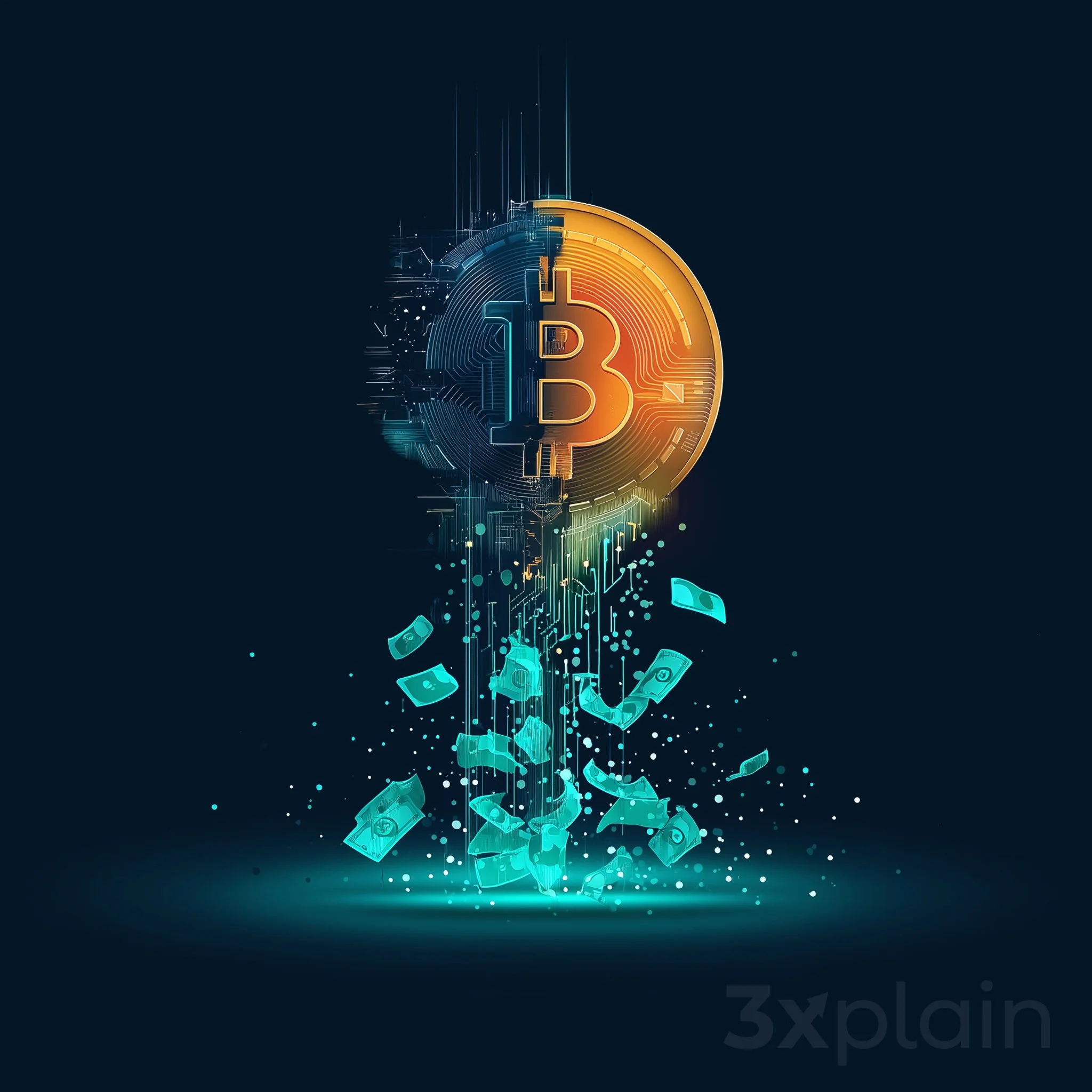 Illustration representing Bitcoin as digital, scarce, rules-based money