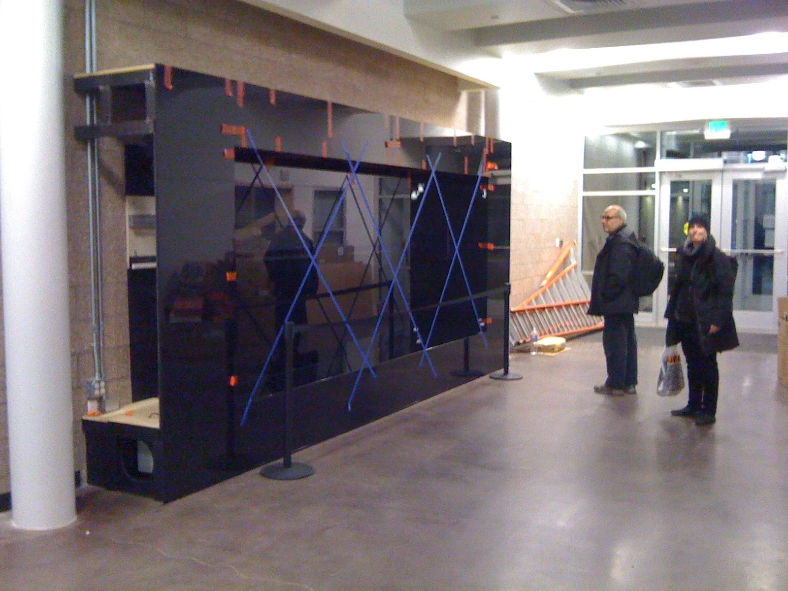 Glass panels were glued over the plywood skin.