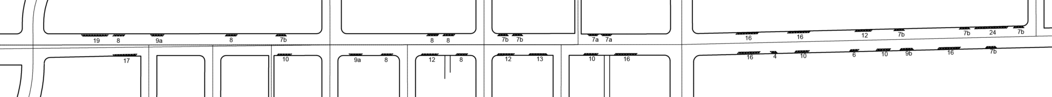 The disposition of the pavilions on Jackson St. which stretch on both sides of the street for 3/4 of a mile.

