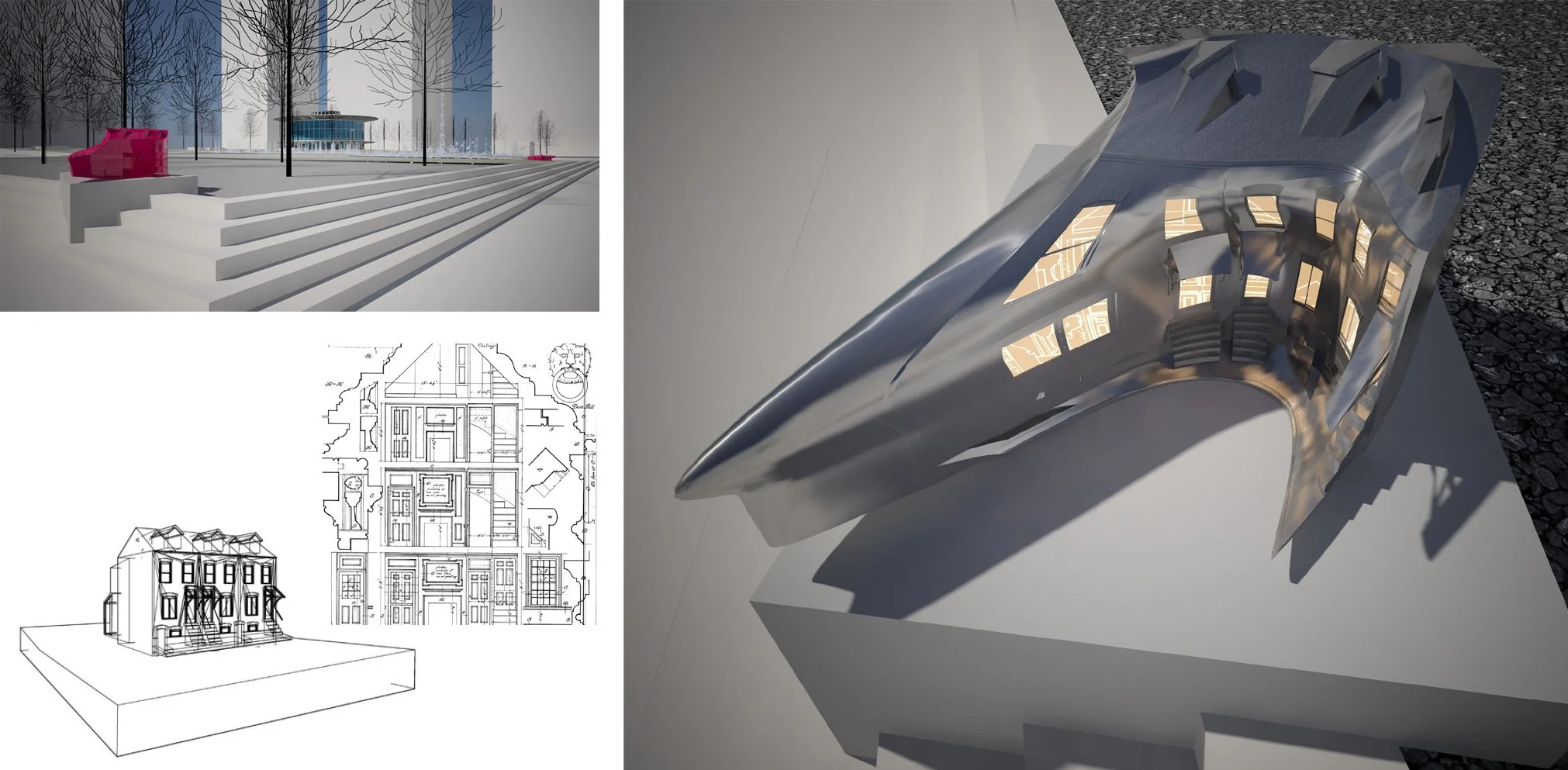 Townhomes from Elfreth's Alley, one of the oldest continuously occupied streets in the US. Looking inside the windows you can see historic plans of the houses.