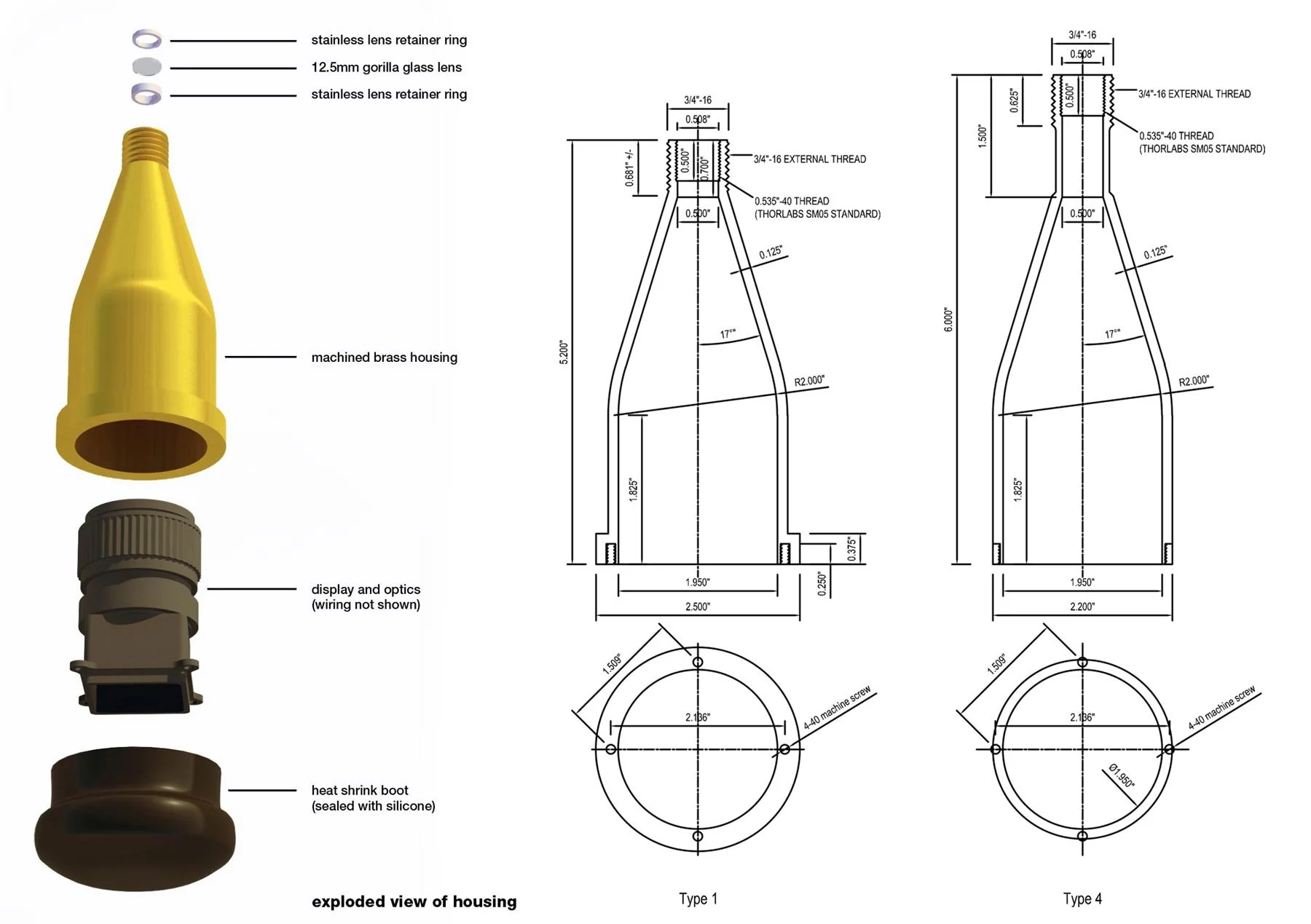 This sealed brass housing contains the tiny full color monitors that thread into the eye holes.