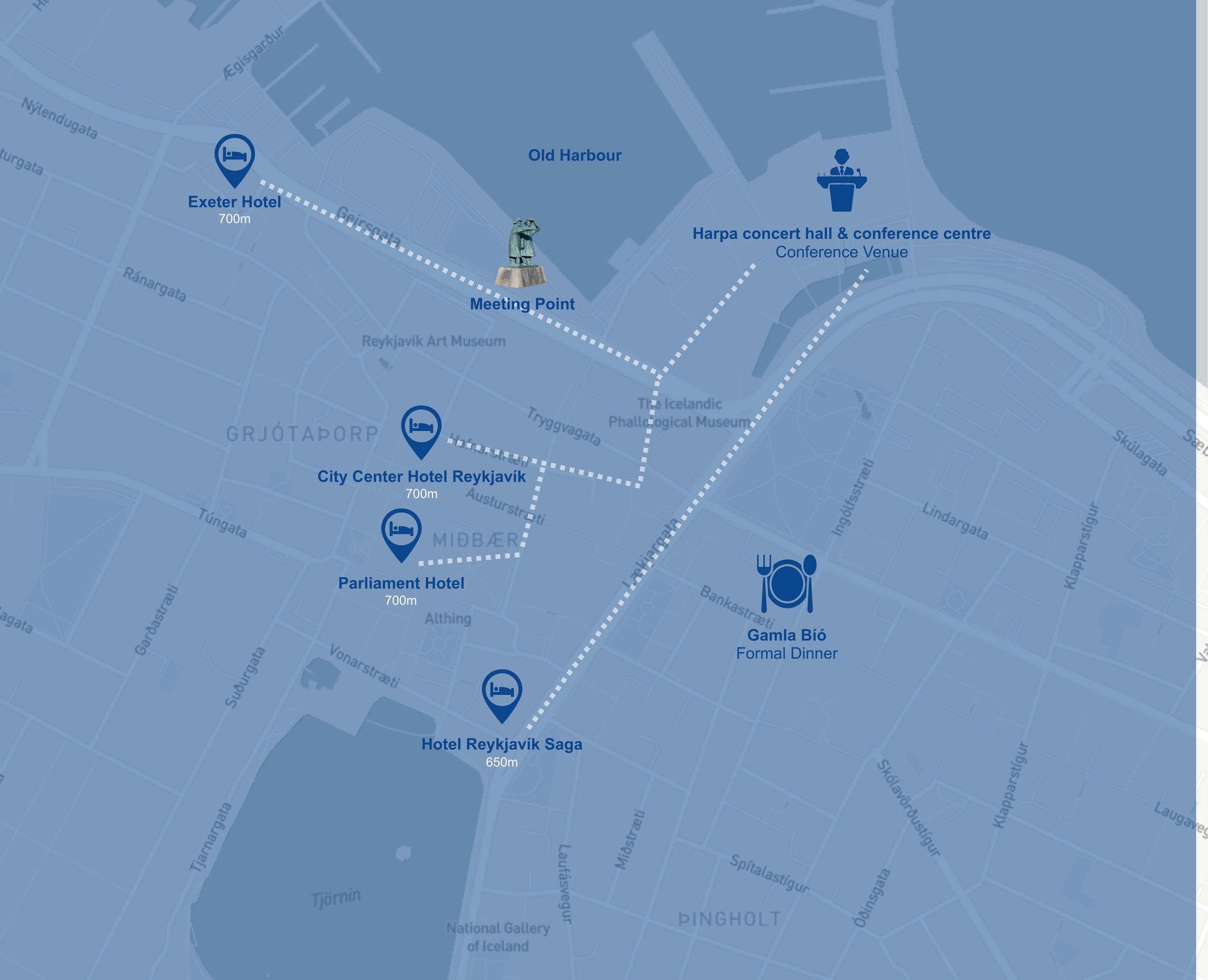 Map of Reykjavik showing key locations for Cruise Europe 2026