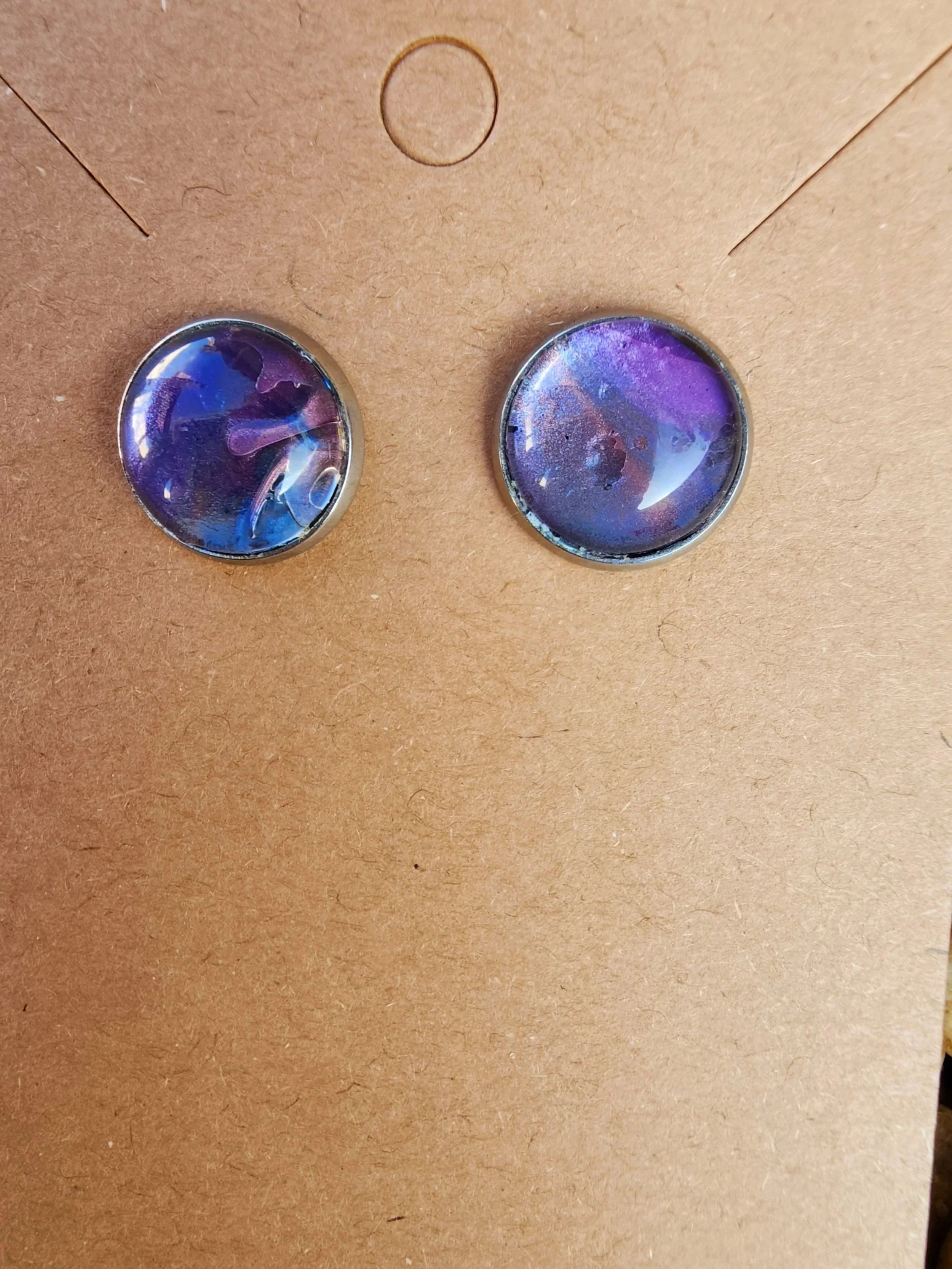 Post earrings- blue with purple & rose