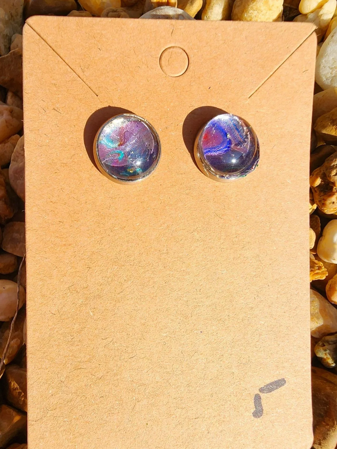 Post earrings- purple with teal and pink