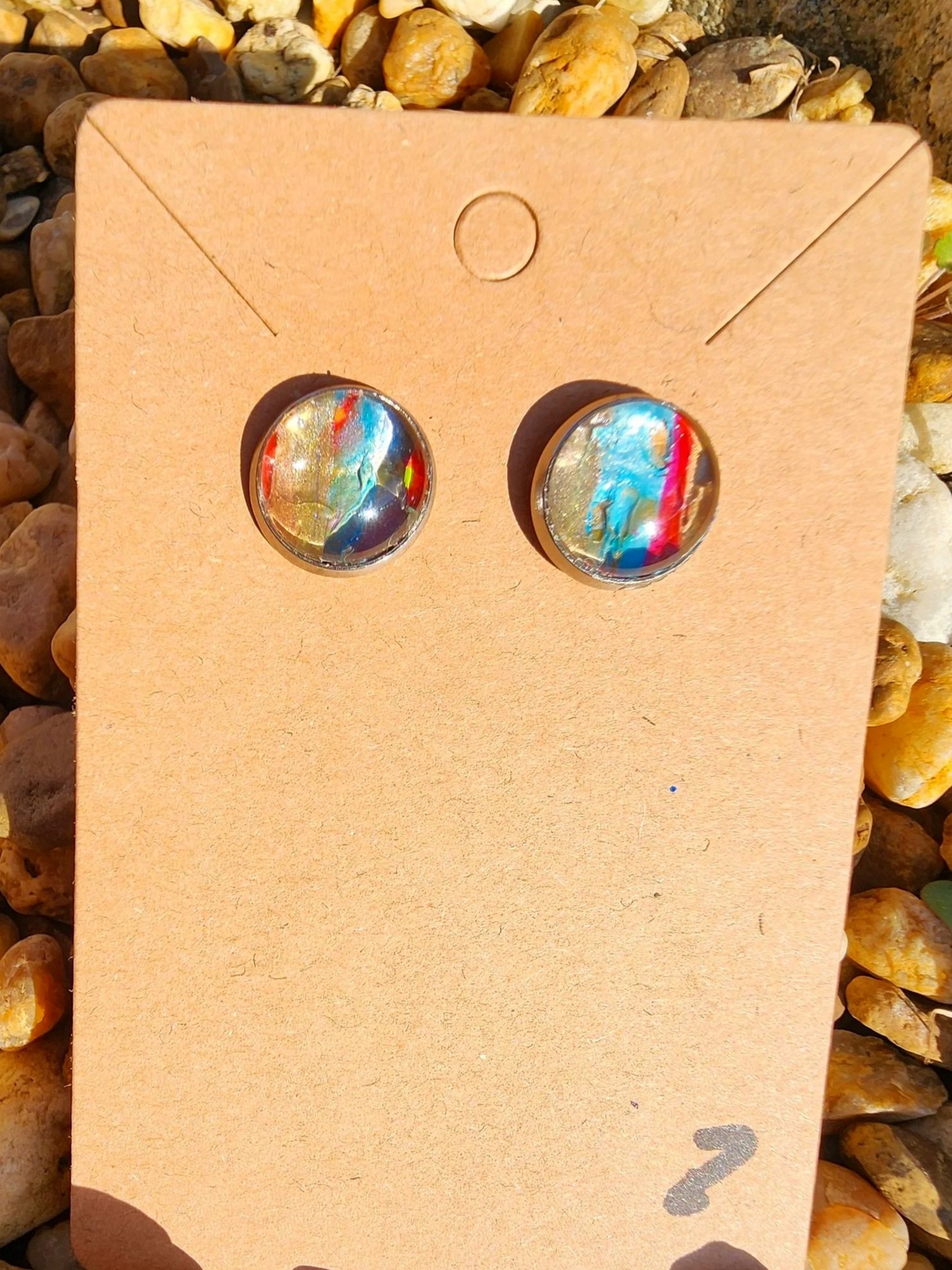 Post earrings- gold with blue and red