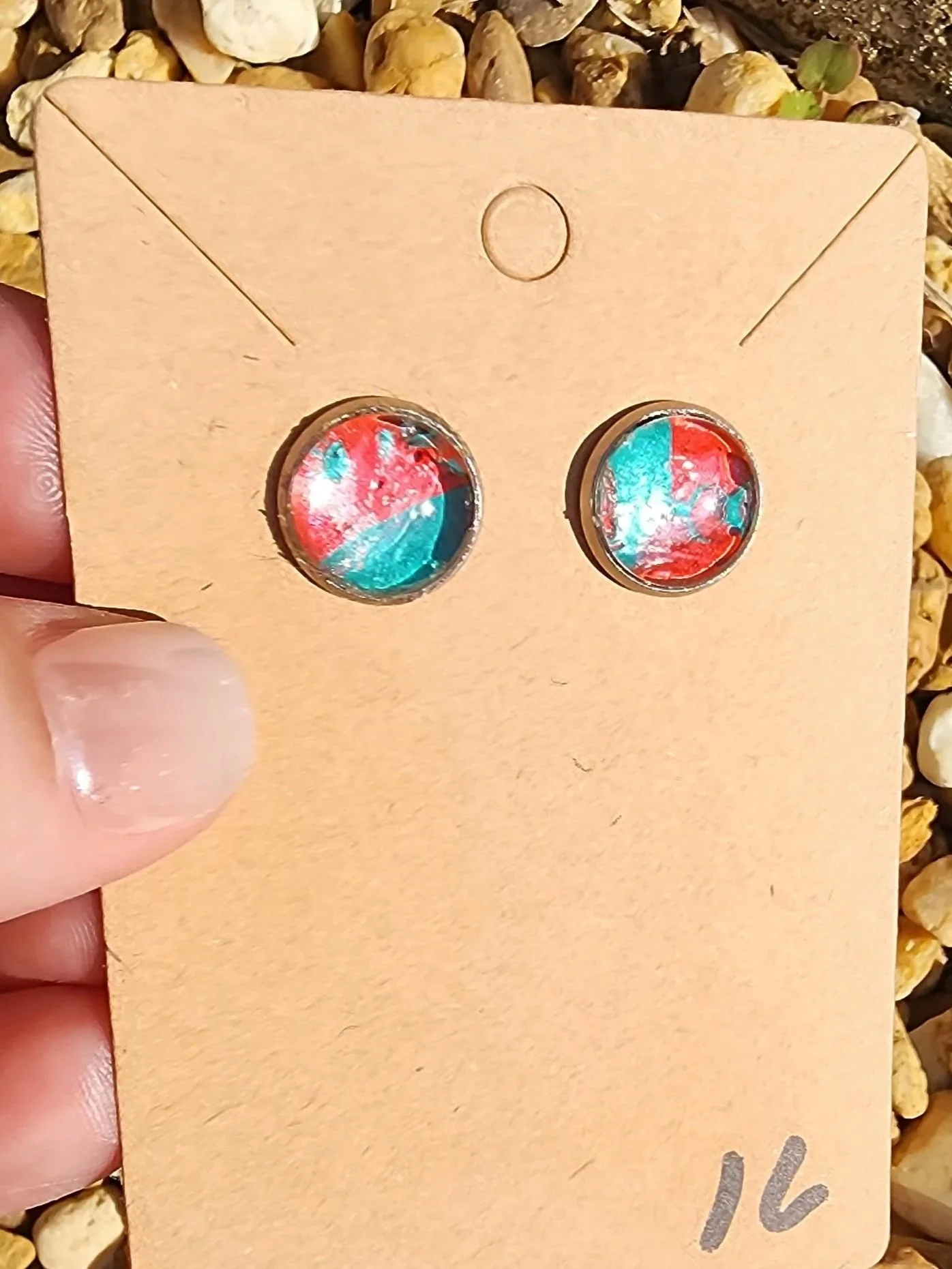 Post earrings- red/teal
