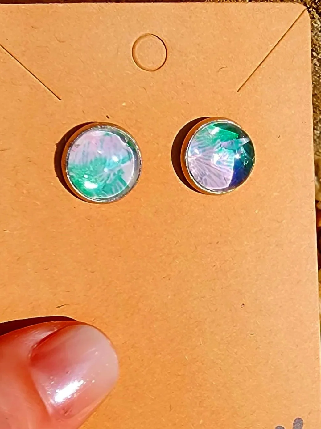 Post earrings- green/pink