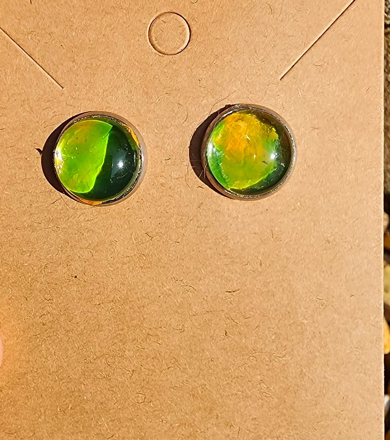 Post earrings- light green & orange