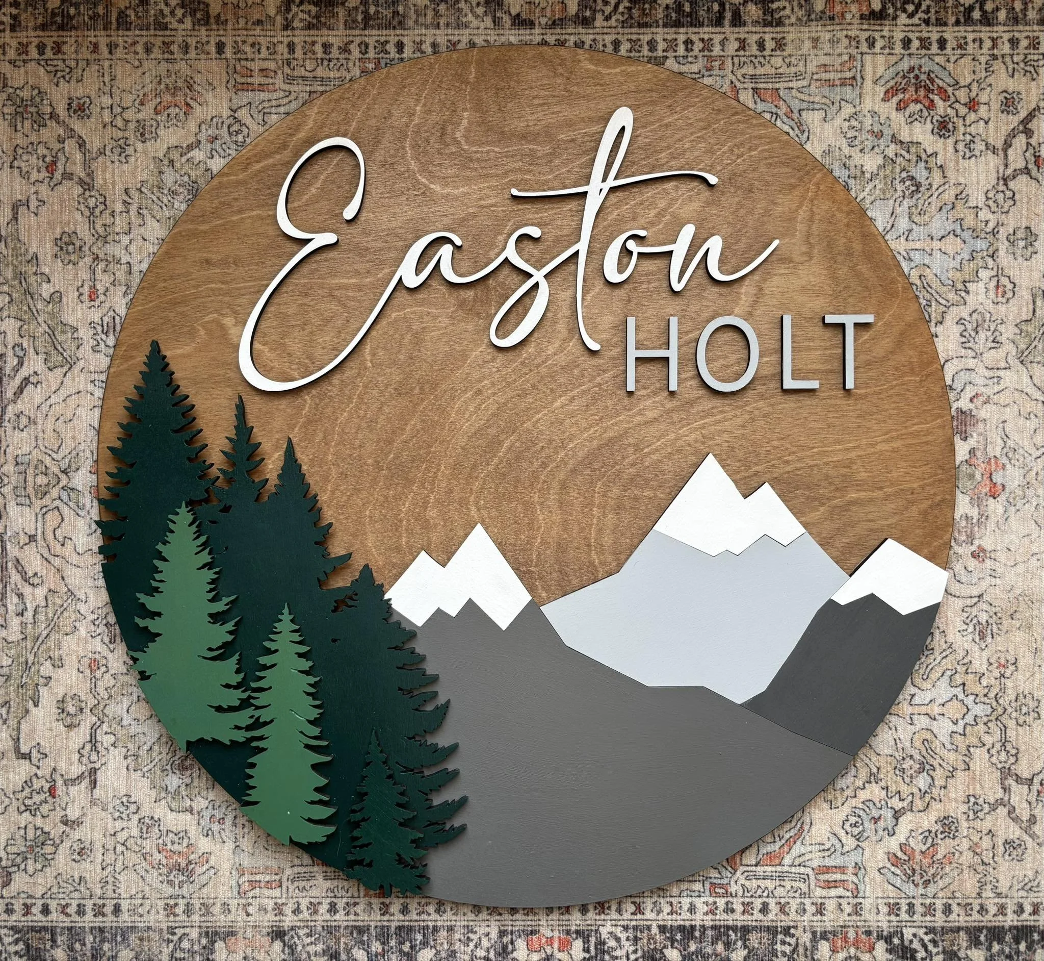 Personalized Mountain Landscape Wood Nursery Sign