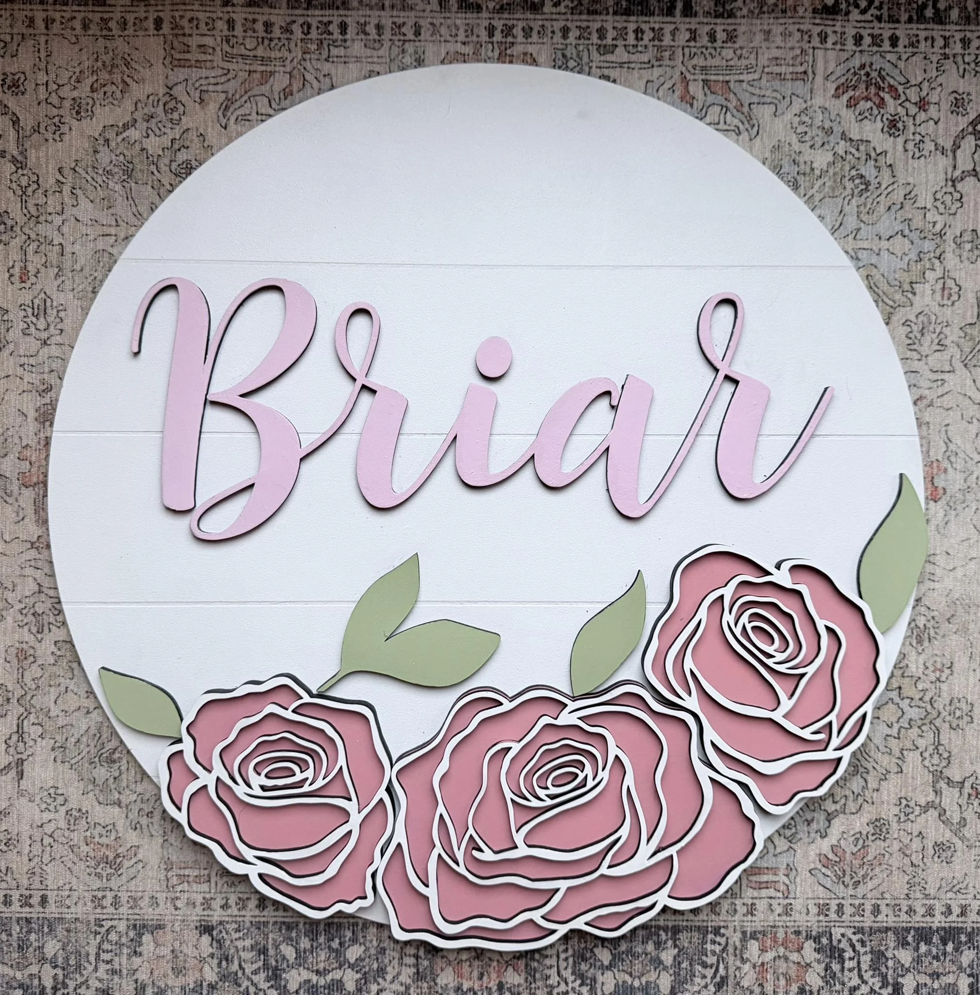 Personalized Floral Round Nursery Name Sign