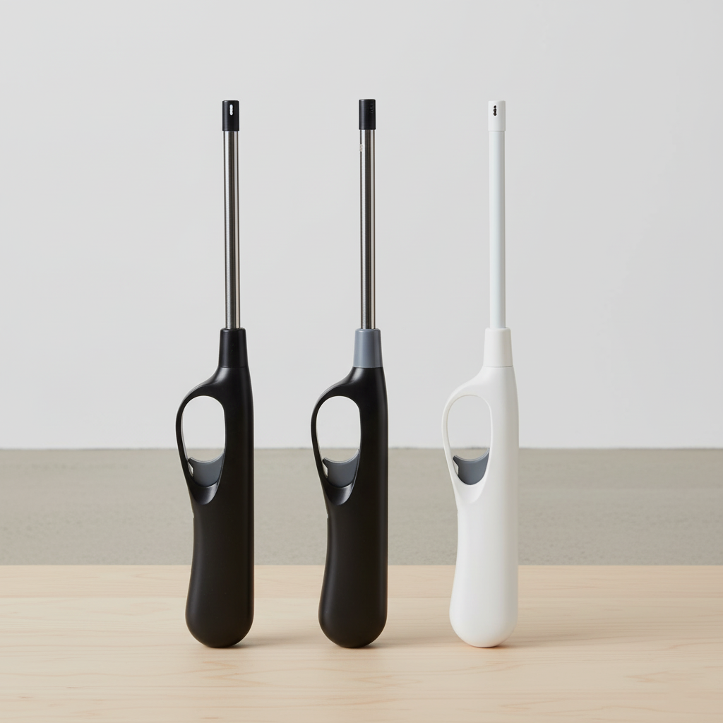 Three electric pest control devices with long, thin nozzles, two black and one white, standing upright on a light-colored surface against a plain white background.