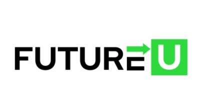 FUTURE U logo with stylized arrow pointing right, black and green text on a white background.