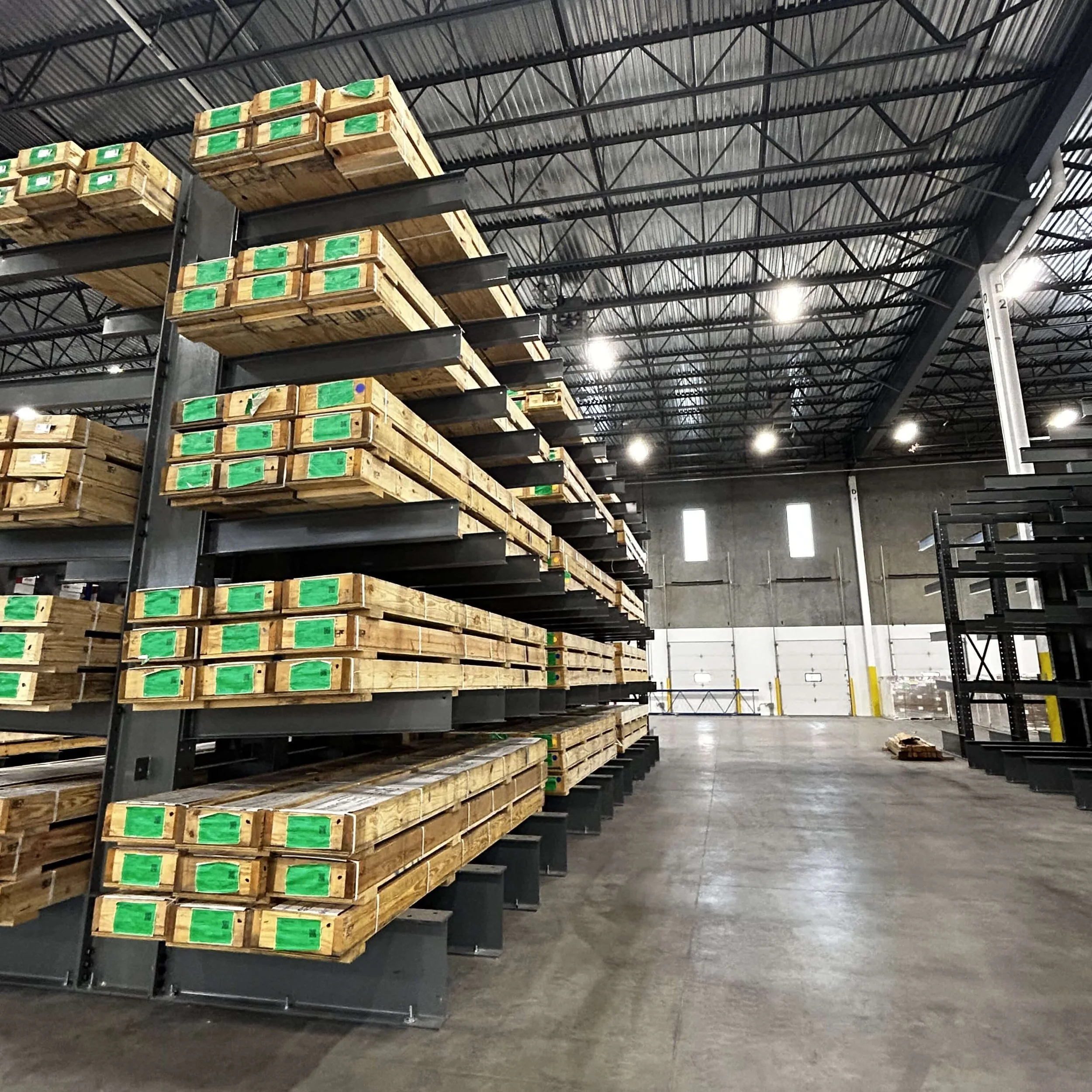 Inventory stacke don racks at S+S Industries' Canada distribution facility