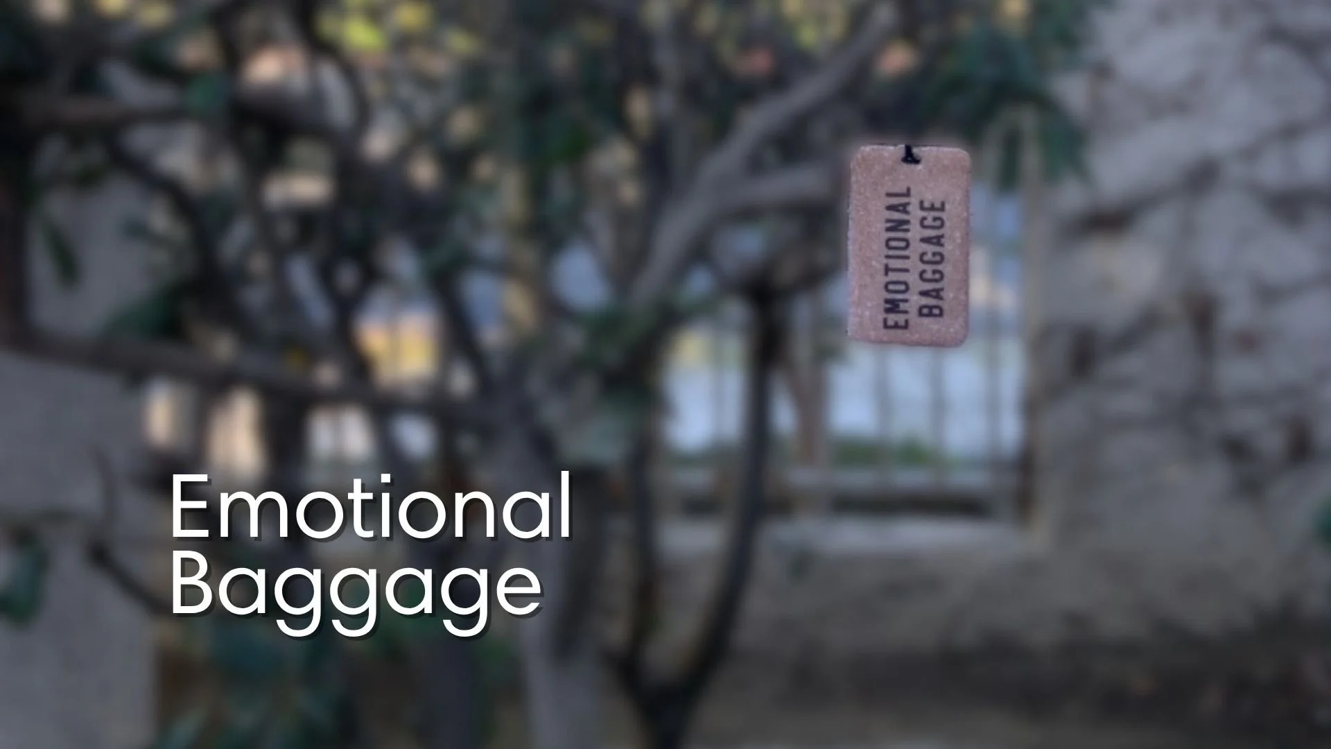 emotional baggage tag on tree