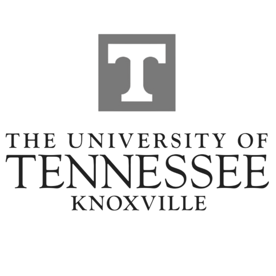 The logo of the University of Tennessee, featuring a capital letter T within a square at the top and the university's name below.