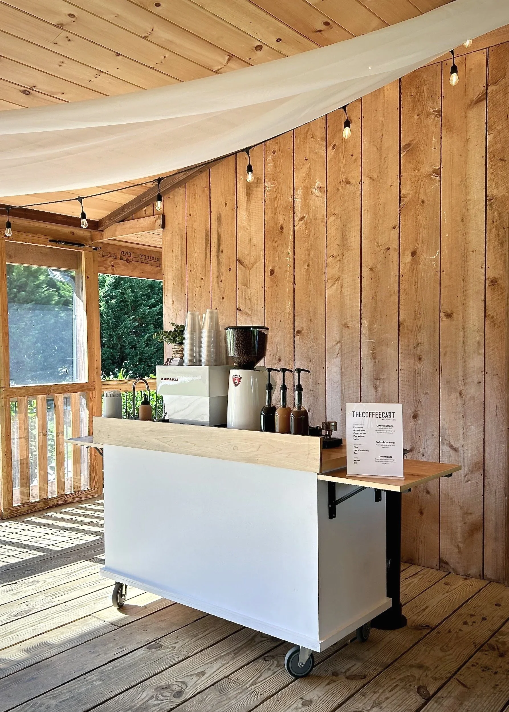 The coffee cart catering a wedding at Lane's Bend in Cookeville, Tennessee.