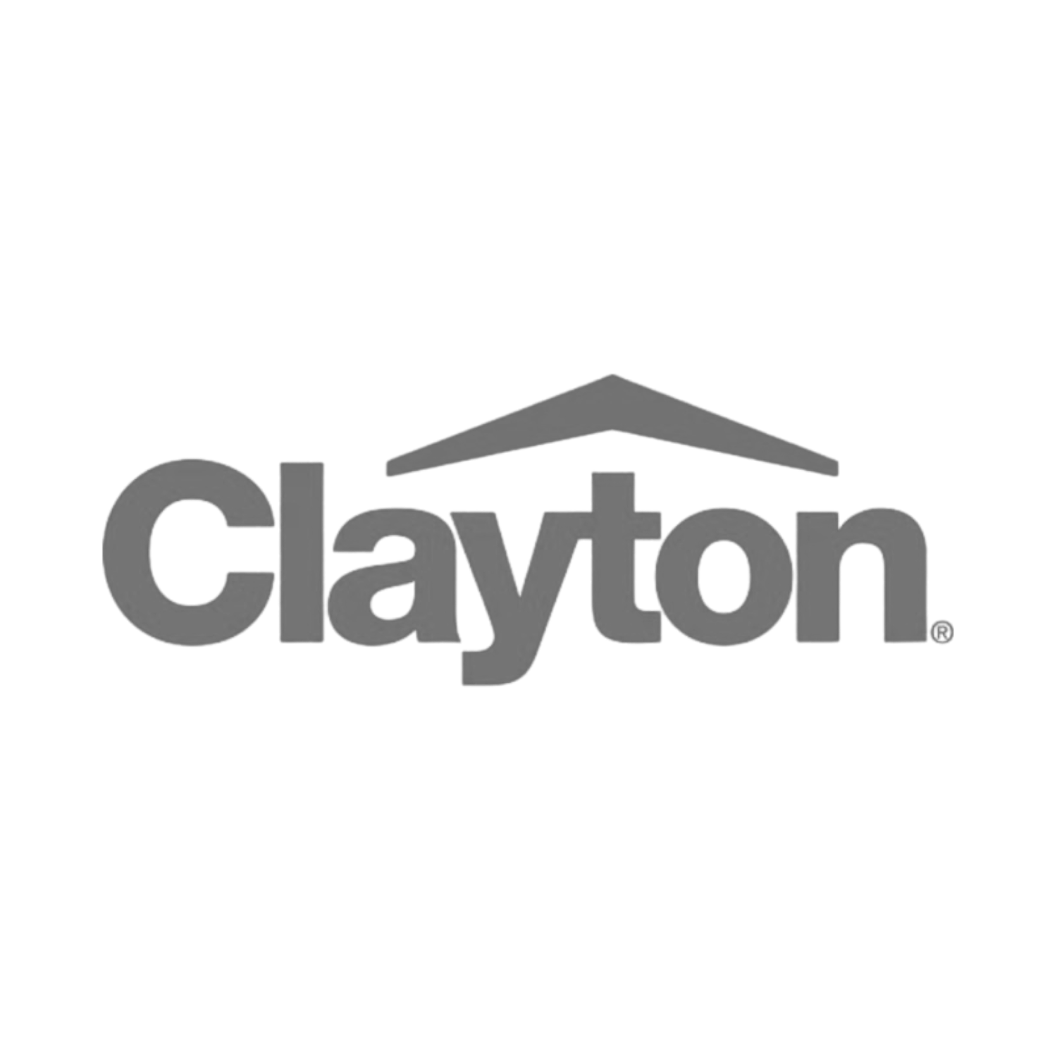 Gray 3D Clayton logo with a house roof above the text