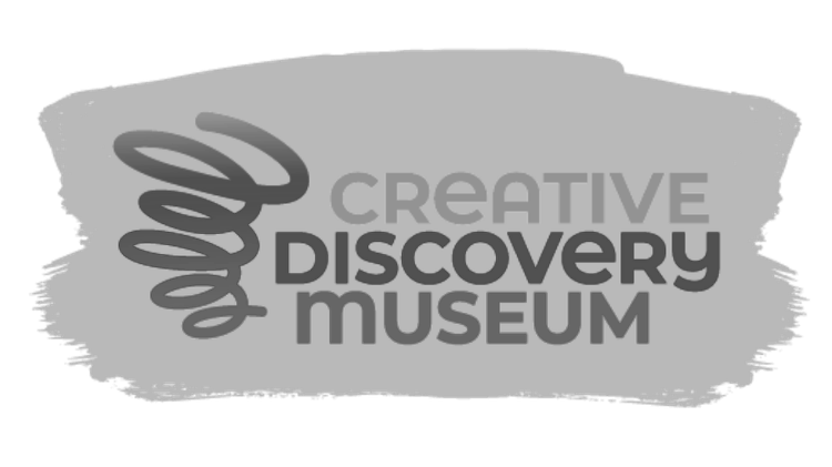 Logo of the Creative Discovery Museum featuring a spiral design and the museum's name.
